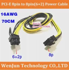 16AWG провод PCI-E PCIe PCI Express 8Pin штекерно-8Pin (6 + 2Pin) Штекерный Адаптер Кабель Питания видеокарты Шнур 70 см