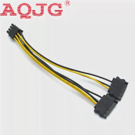 20 см Двойной 15Pin Разъем SATA к PCI-E 8Pin Разъем Видеокарты Кабель Питания Шнур PCIe PCI Express Видеокарта для Майнинга Биткоинов BTC-0